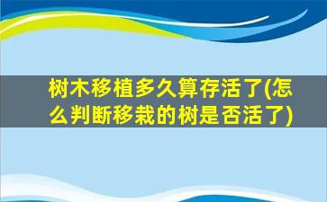 树木移植多久算存活了(怎么判断移栽的树是否活了)