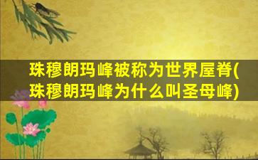 珠穆朗玛峰被称为世界屋脊(珠穆朗玛峰为什么叫圣母峰)