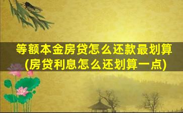 等额本金房贷怎么还款最划算(房贷利息怎么还划算一点)