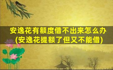 安逸花有额度借不出来怎么办(安逸花提额了但又不能借)
