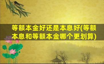 等额本金好还是本息好(等额本息和等额本金哪个更划算)
