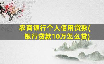 农商银行个人信用贷款(银行贷款10万怎么贷)