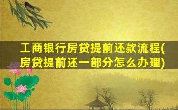 工商银行房贷提前还款流程(房贷提前还一部分怎么办理)