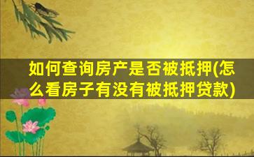 如何查询房产是否被抵押(怎么看房子有没有被抵押贷款)
