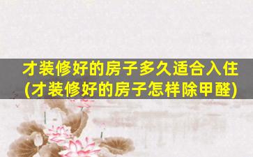 才装修好的房子多久适合入住(才装修好的房子怎样除甲醛)