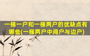 一梯一户和一梯两户的优缺点有哪些(一梯两户中间户与边户)