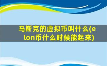 马斯克的虚拟币叫什么(elon币什么时候能起来)