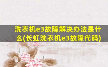 洗衣机e3故障解决办法是什么(长虹洗衣机e3故障代码)