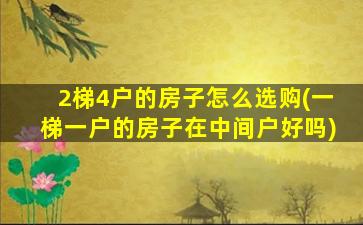 2梯4户的房子怎么选购(一梯一户的房子在中间户好吗)