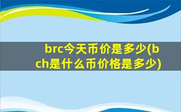 brc今天币价是多少(bch是什么币价格是多少)