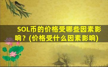 SOL币的价格受哪些因素影响？(价格受什么因素影响)