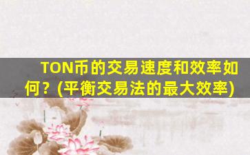 TON币的交易速度和效率如何？(平衡交易法的最大效率)