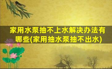 家用水泵抽不上水解决办法有哪些(家用抽水泵抽不出水)