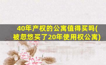 40年产权的公寓值得买吗(被忽悠买了20年使用权公寓)
