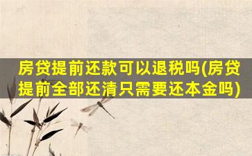 房贷提前还款可以退税吗(房贷提前全部还清只需要还本金吗)