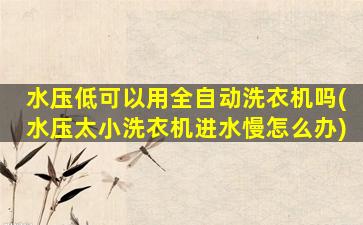 水压低可以用全自动洗衣机吗(水压太小洗衣机进水慢怎么办)