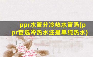 ppr水管分冷热水管吗(ppr管选冷热水还是单纯热水)