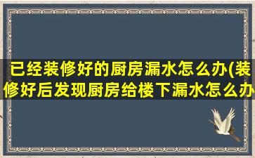 已经装修好的厨房漏水怎么办(装修好后发现厨房给楼下漏水怎么办)