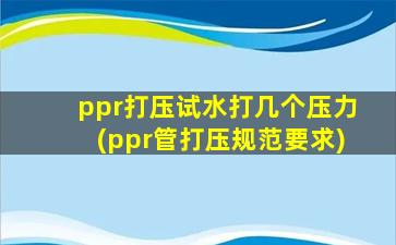 ppr打压试水打几个压力(ppr管打压规范要求)
