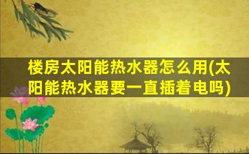 楼房太阳能热水器怎么用(太阳能热水器要一直插着电吗)