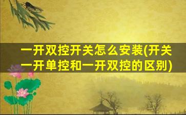 一开双控开关怎么安装(开关一开单控和一开双控的区别)