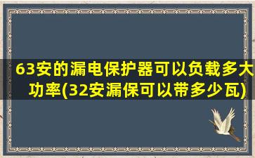 63安的漏电保护器可以负载多大功率(32安漏保可以带多少瓦)