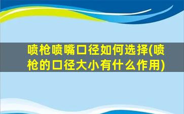 喷枪喷嘴口径如何选择(喷枪的口径大小有什么作用)