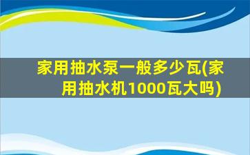 家用抽水泵一般多少瓦(家用抽水机1000瓦大吗)