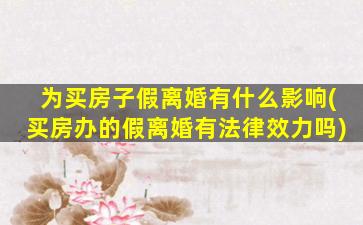 为买房子假离婚有什么影响(买房办的假离婚有法律效力吗)