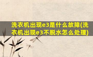 洗衣机出现e3是什么故障(洗衣机出现e3不脱水怎么处理)