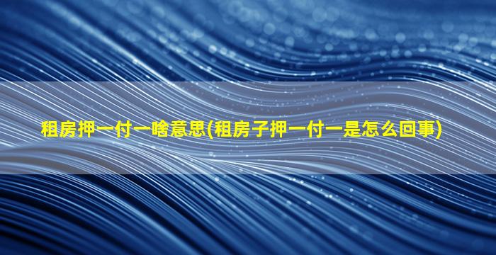 租房押一付一啥意思(租房子押一付一是怎么回事)
