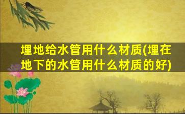 埋地给水管用什么材质(埋在地下的水管用什么材质的好)