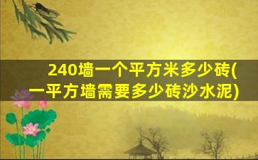 240墙一个平方米多少砖(一平方墙需要多少砖沙水泥)